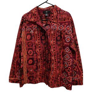 IOS Womens Jacket‎ Size Large Red Floral Embroidered BOHO Western Wearable Art